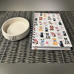 Rae Dunn Pet Water or Food bowl and elum Pet Theme Notebook